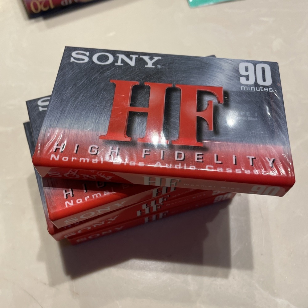 Blank Cassette Tape Lot 5 Sony HF Normal Bias 90 Minute High Fidelity New Sealed